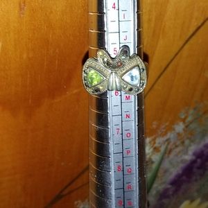 .925 SS Blue Topaz & Peridot Ring 1997 AND .925 SS Butterfly Ring w/ Onyx Inlays